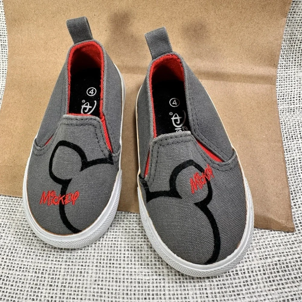 Disney Mickey Mouse Toddler Shoes Size 4 Gray Slip On Sneakers Boys‎ Girls